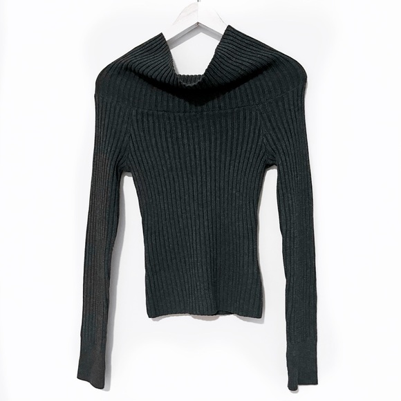 Motel Rocks Circe Knitted Bardot Sweater In Dark Charcoal Gray - Picture 6 of 9